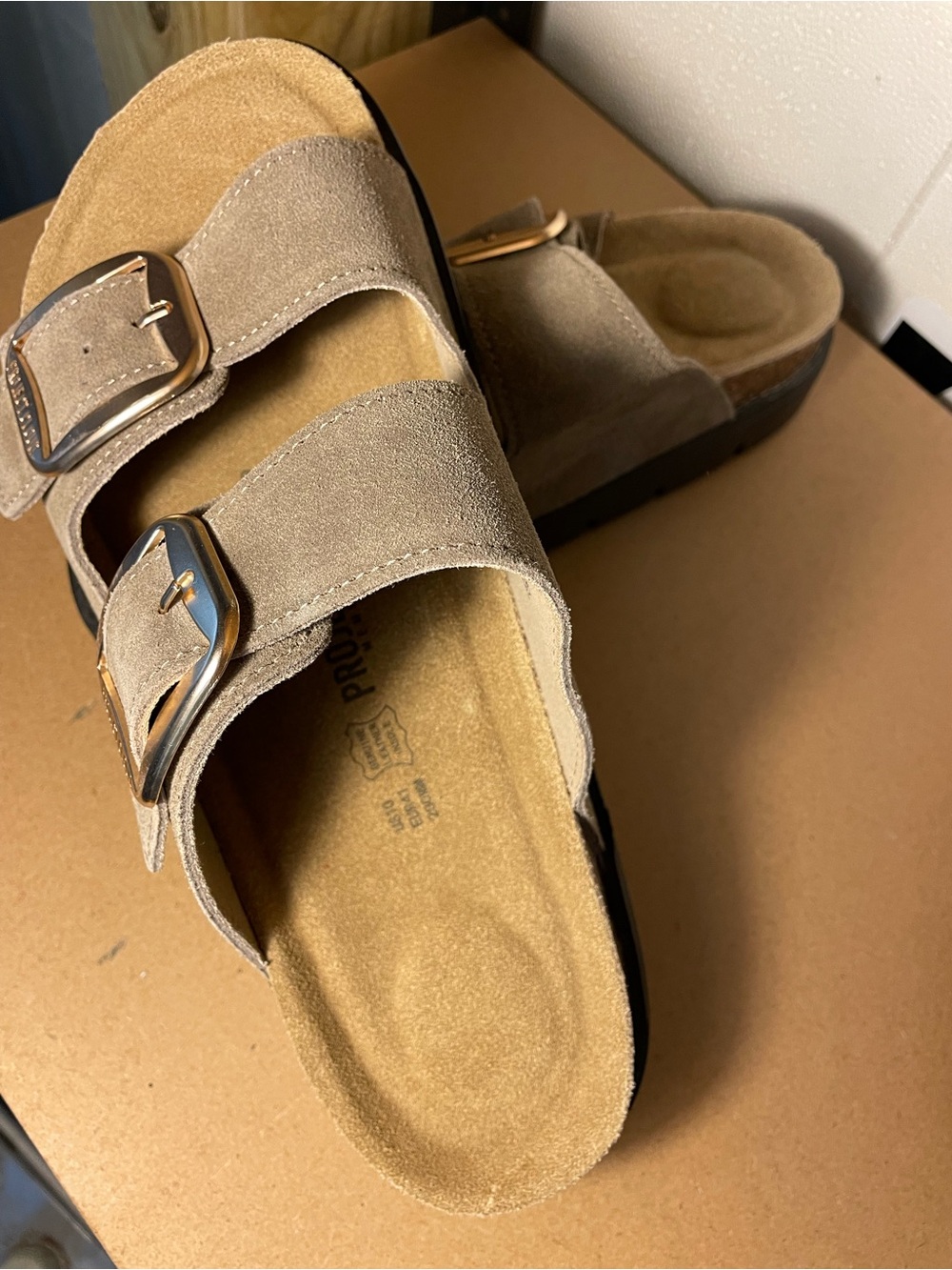 Women’s Suede Double-Buckle Slide Sandals - Taupe - Picture 4 of 5